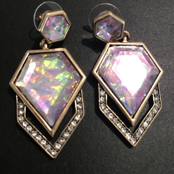 Purple iridescent geometric drop earrings - Picture 6 of 8